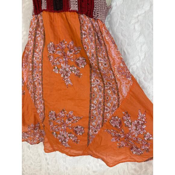 Free People Katie Crochet Mini Dress Red Pink Knit Orange Bandana Skirt Boho XS - Picture 14 of 16
